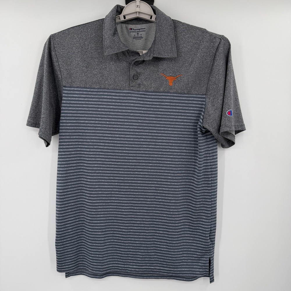 Champion Texas Longhorns Mens Medium Gray Striped Polo Shirt NCAA RN 15763